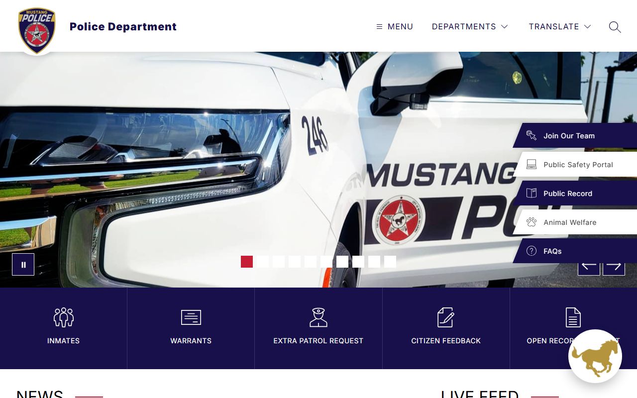 Mustang Police Department page for felony records in Mustang Oklahoma