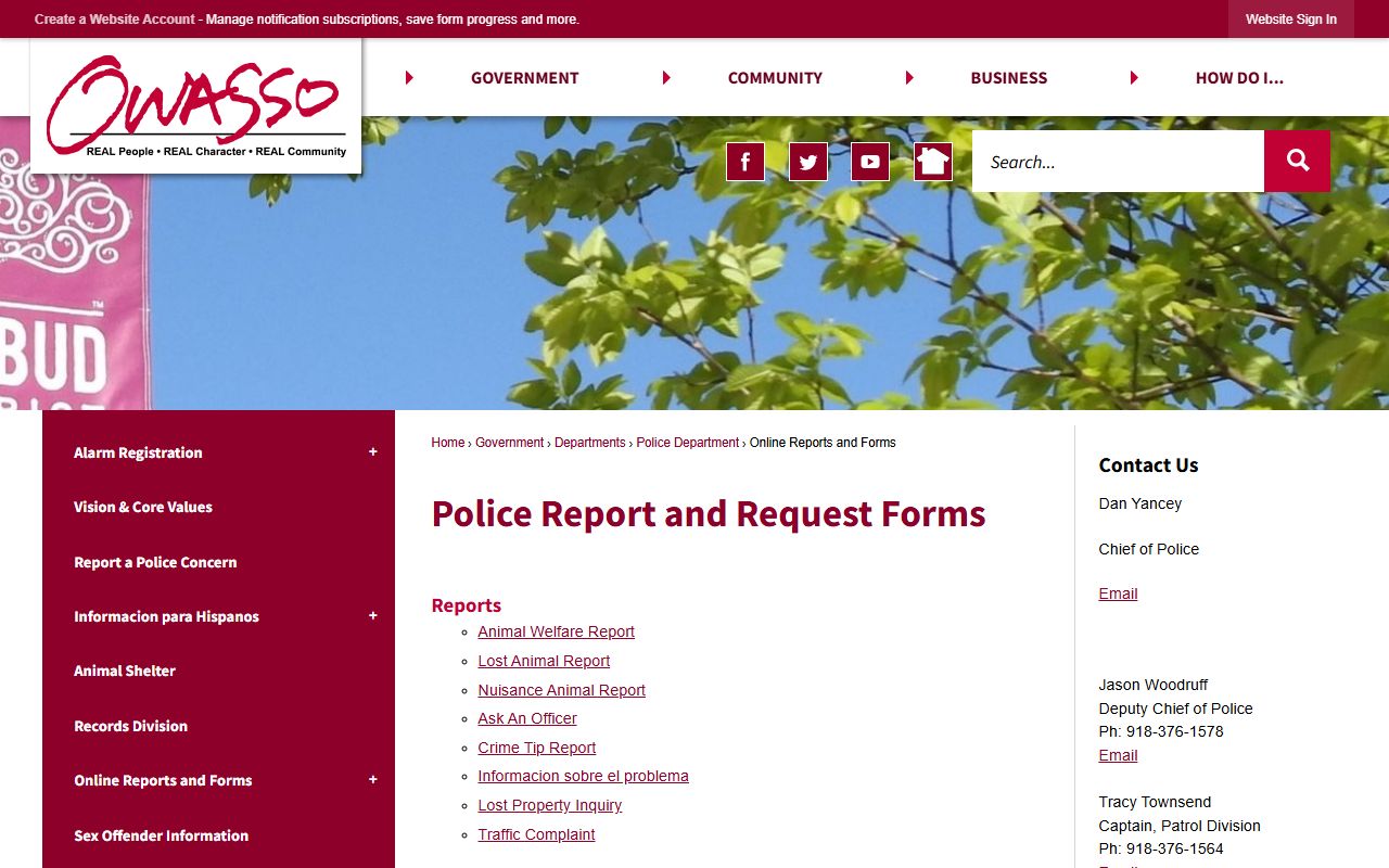 Owasso police forms page for felony records requests in Owasso Oklahoma