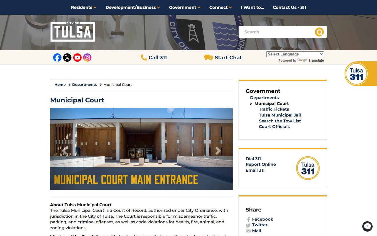 Tulsa Municipal Court page for misdemeanor and traffic cases