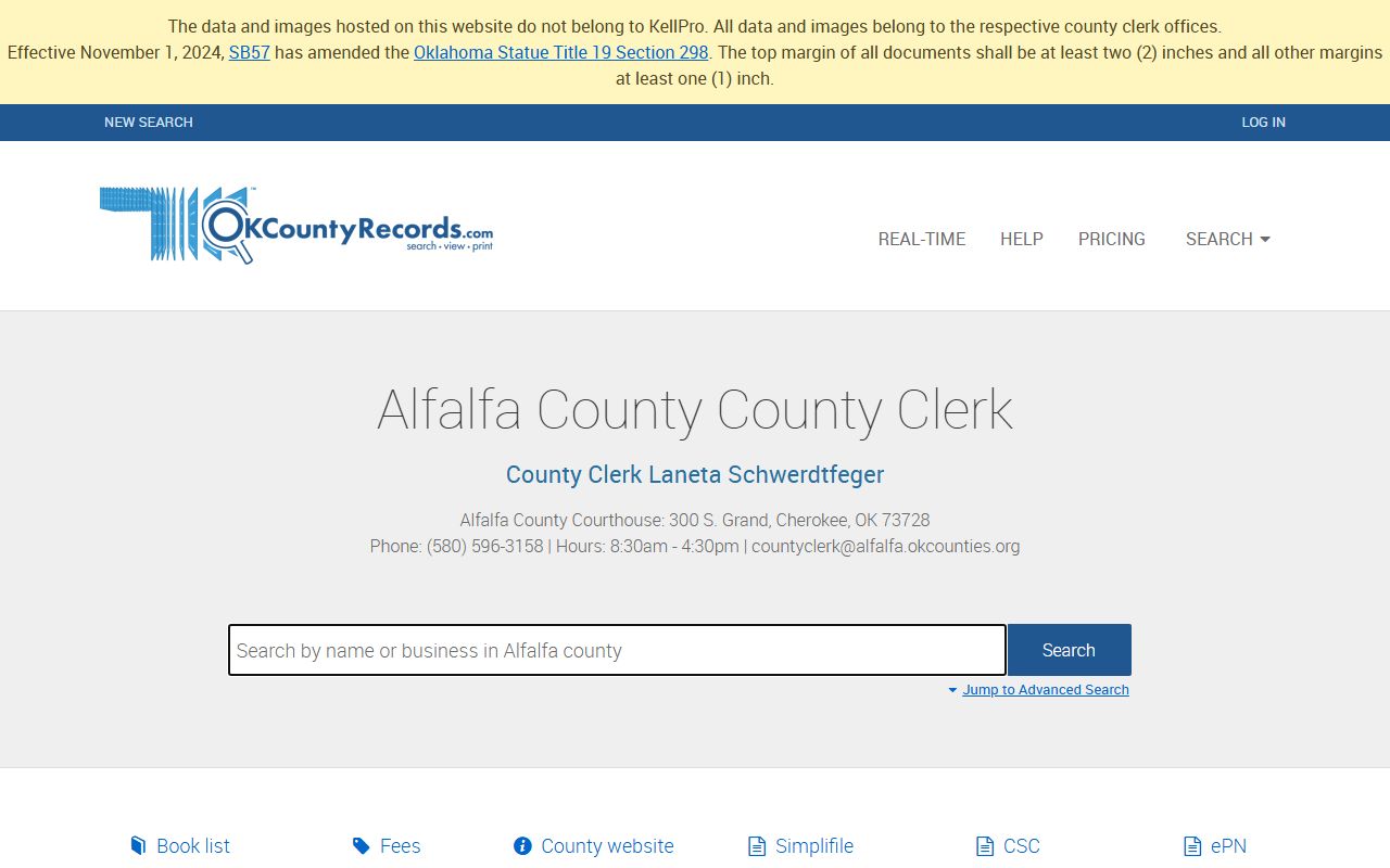 Alfalfa County felony records land records search portal