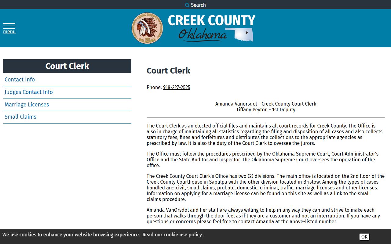 Creek County Court Clerk felony records