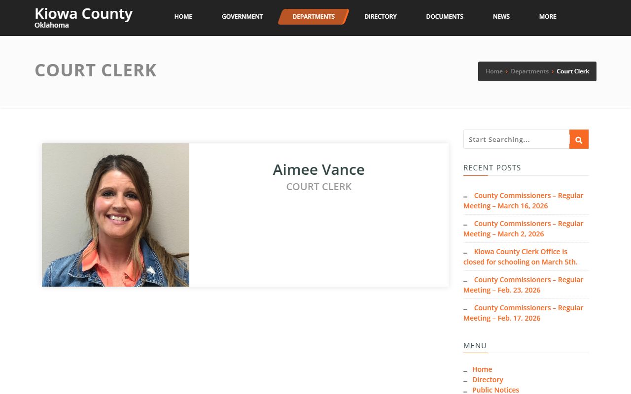 Kiowa County official website showing felony records access