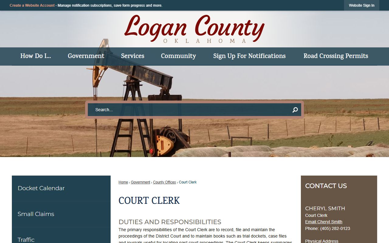 Logan County Court Clerk page for felony records access