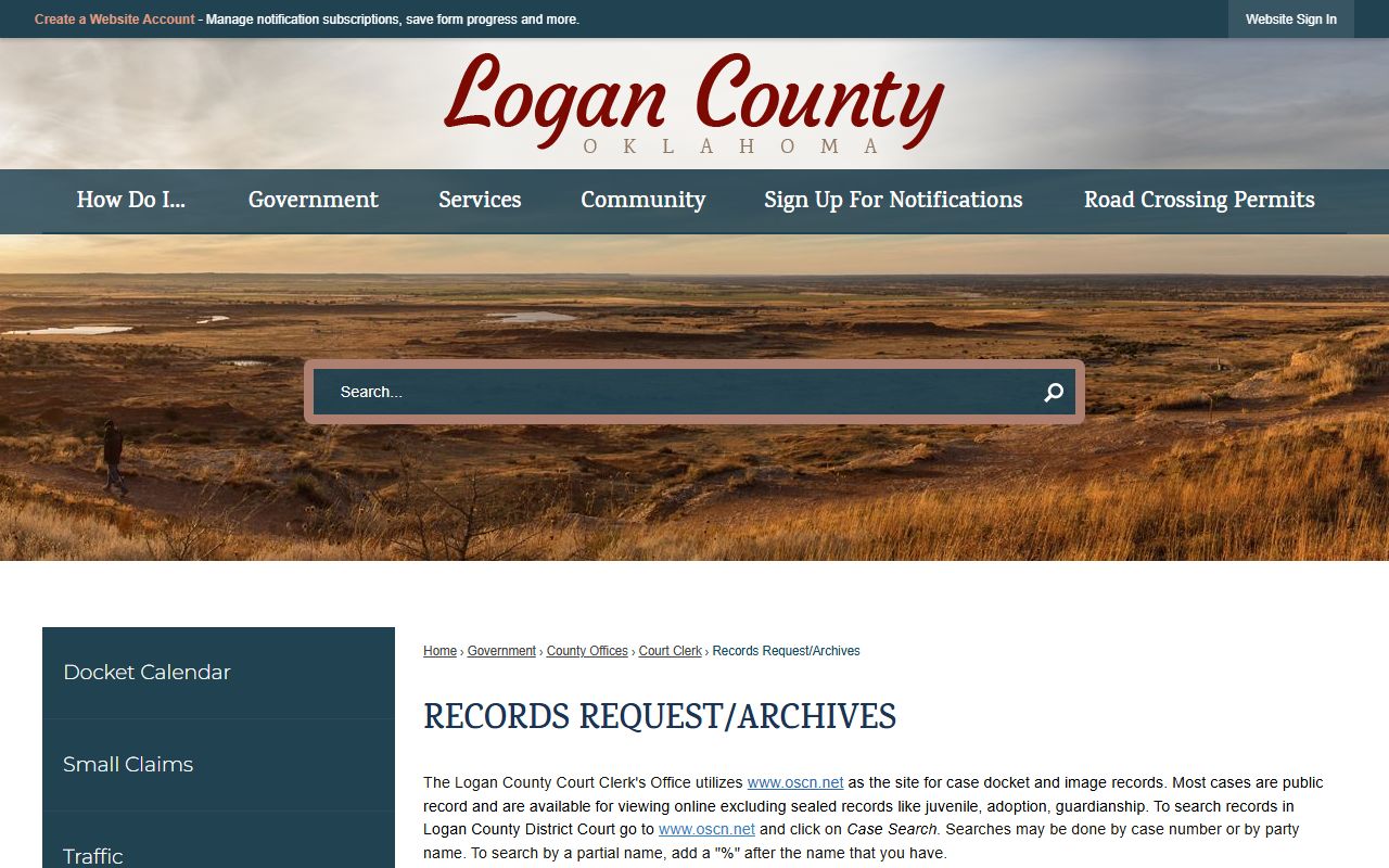 Logan County records request page for felony case documents