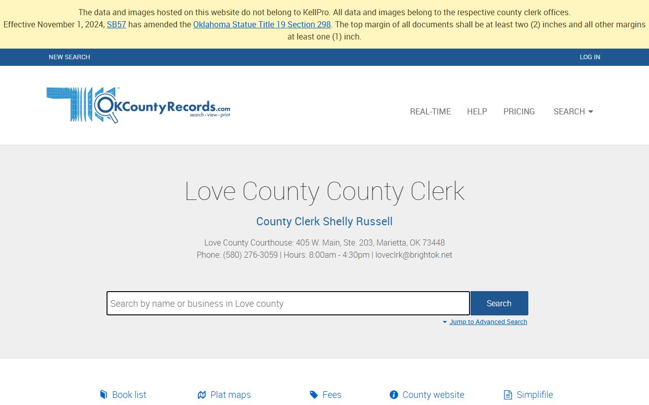 Love County land records search portal for felony research