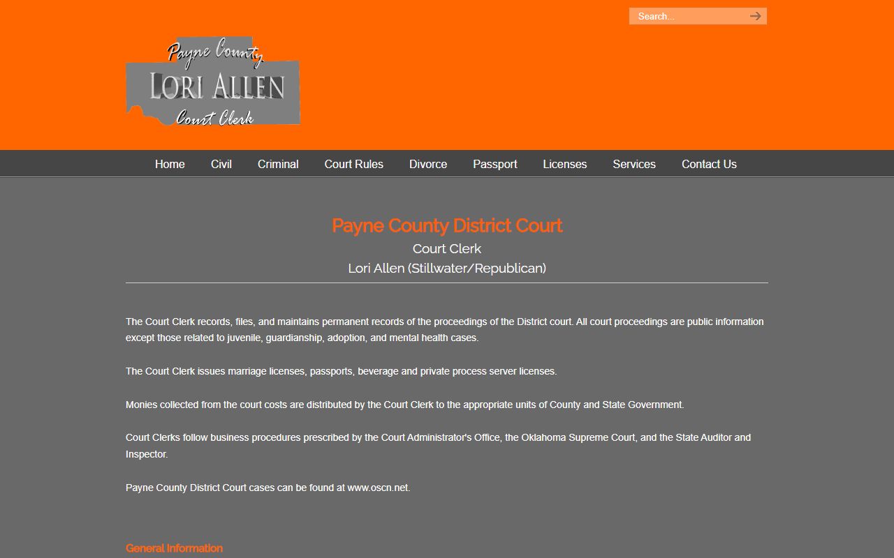 Payne County Court Clerk website for felony records