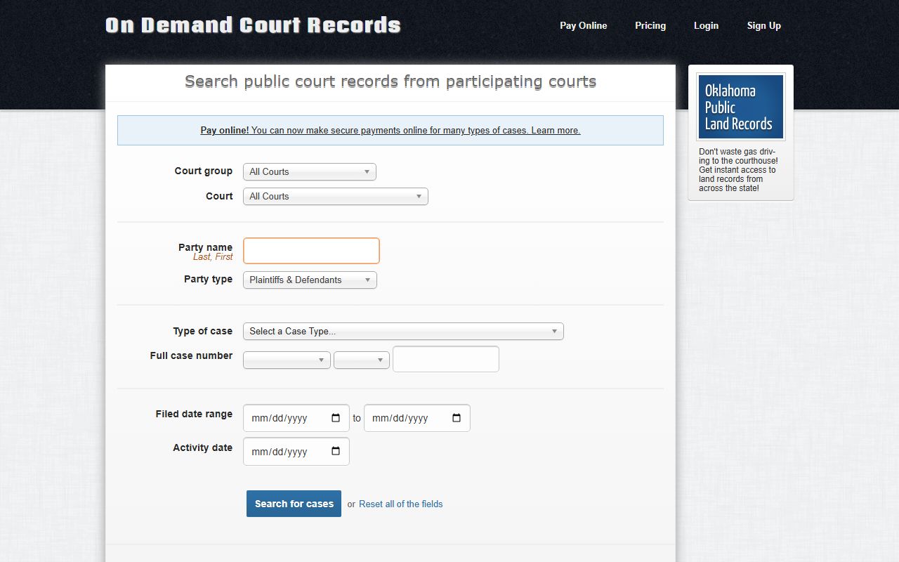 Roger Mills County felony records ODCR search portal