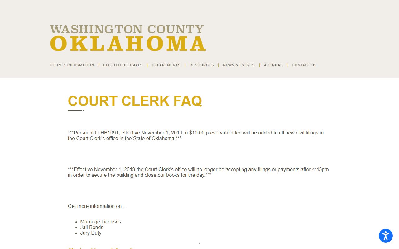 Washington County felony records court clerk FAQ page