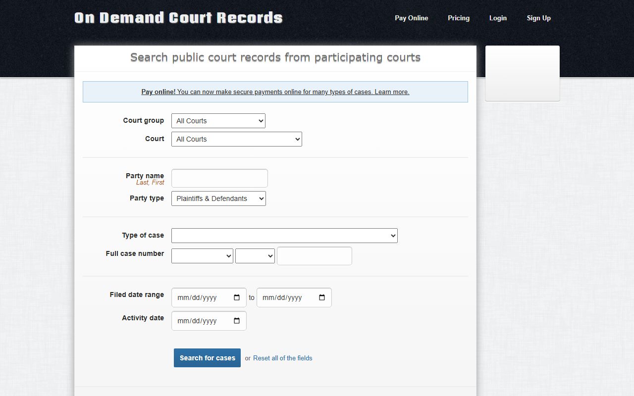 On Demand Court Records search for Oklahoma felony cases